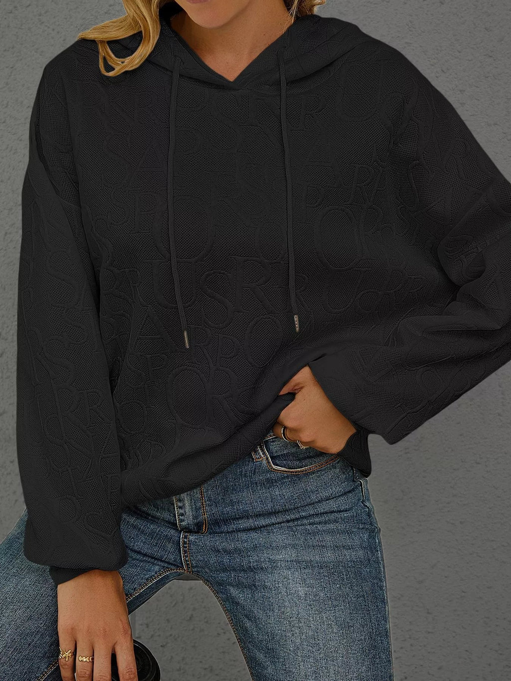 Full Size Embossed Lettering Casual Hoodie Plus Size