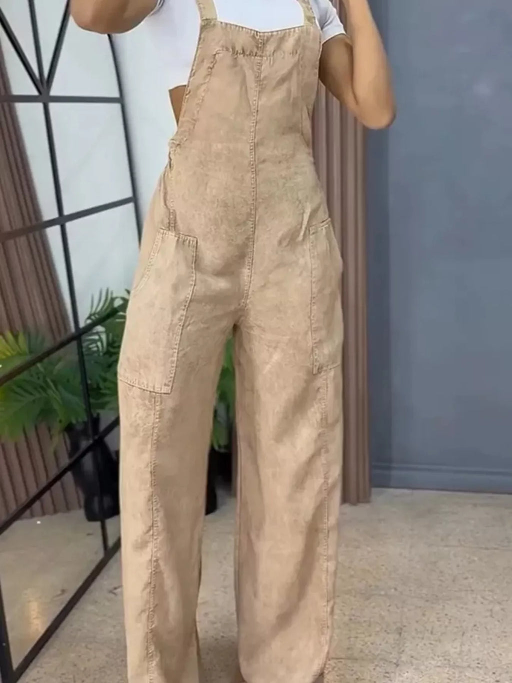 Full Size Vintage Wash Wide Leg Denim Overalls Plus Size