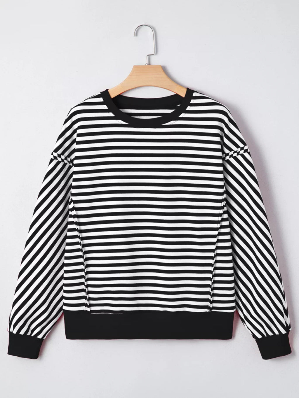Stripe Exposed Seam Drop Shoulder Casual Pullover Top