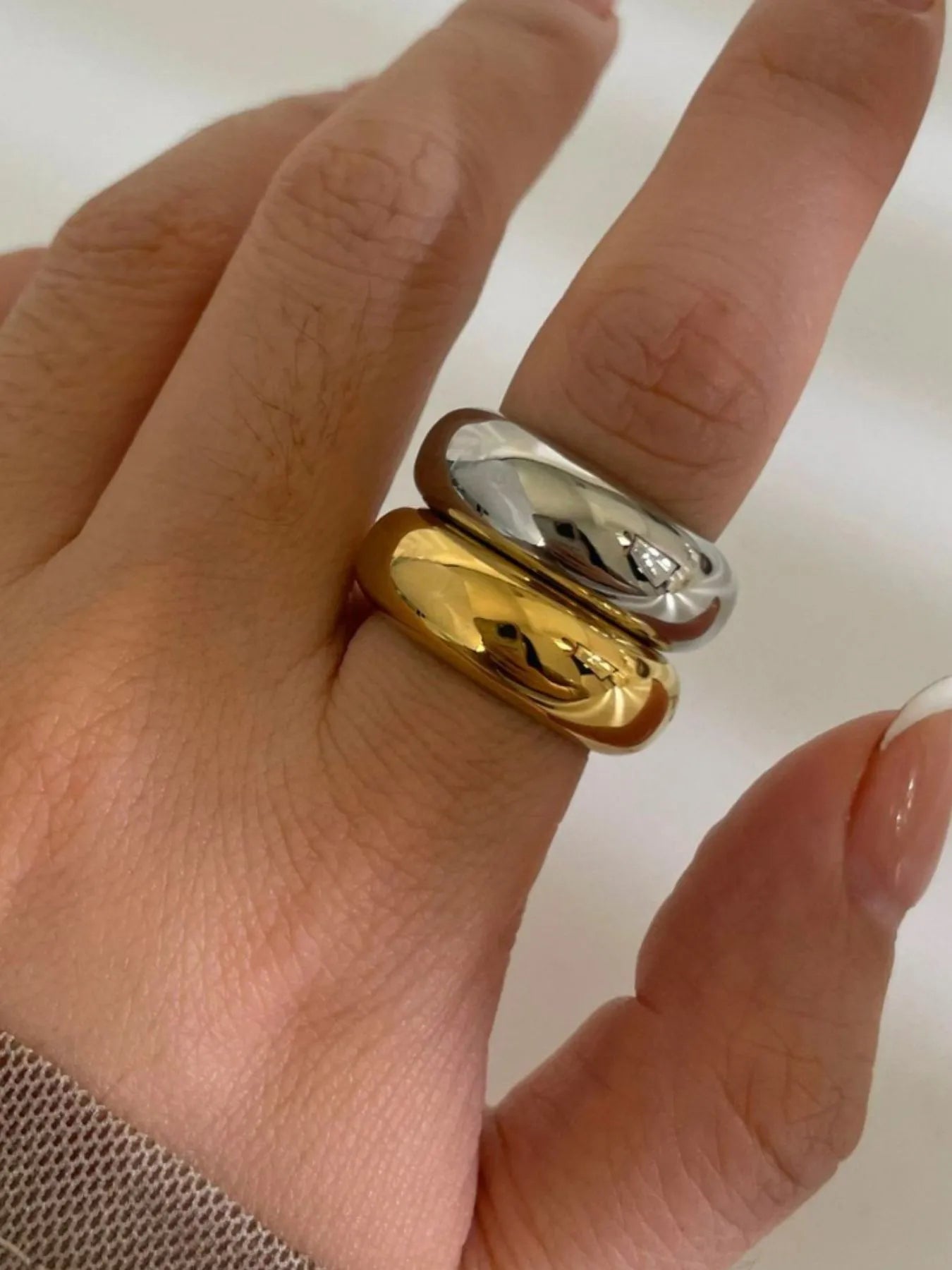 2-Piece 18K Gold-Plated Stainless Dome Band Rings