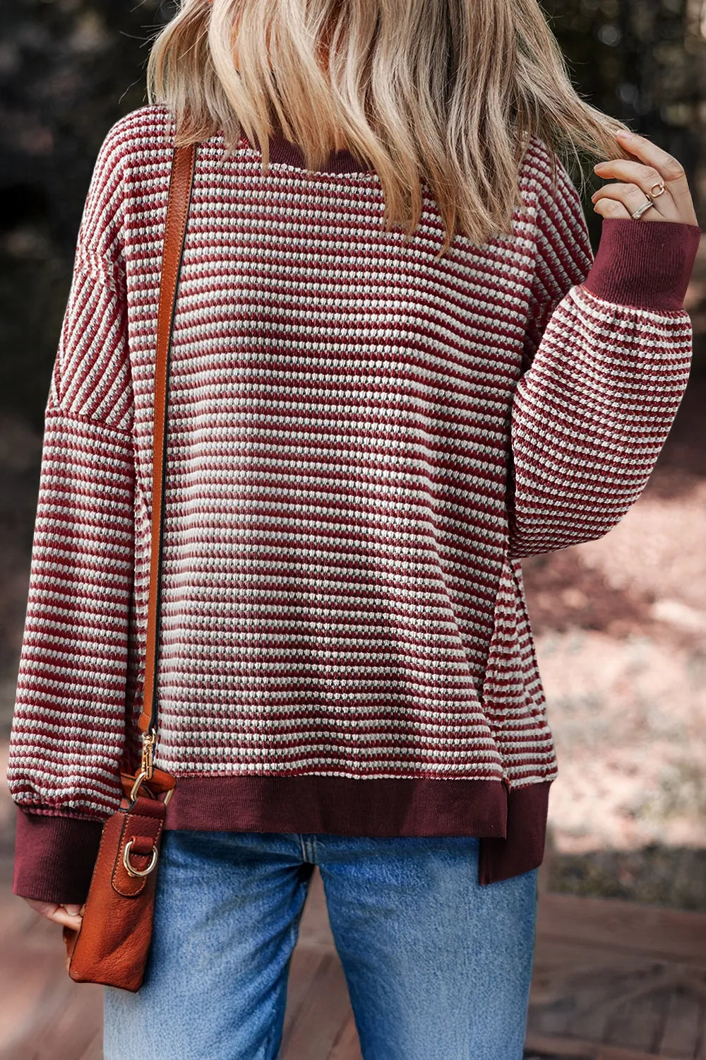 Oversized Striped Round Neck Sweatshirt