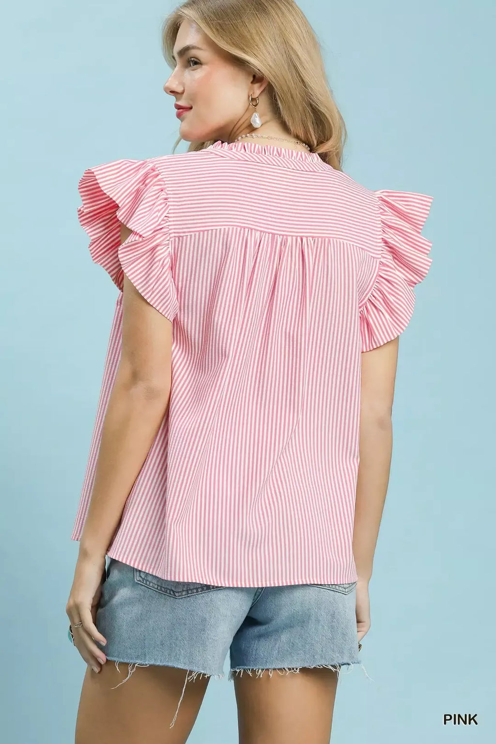 Umgee Ruffled Striped Cap Sleeve Top