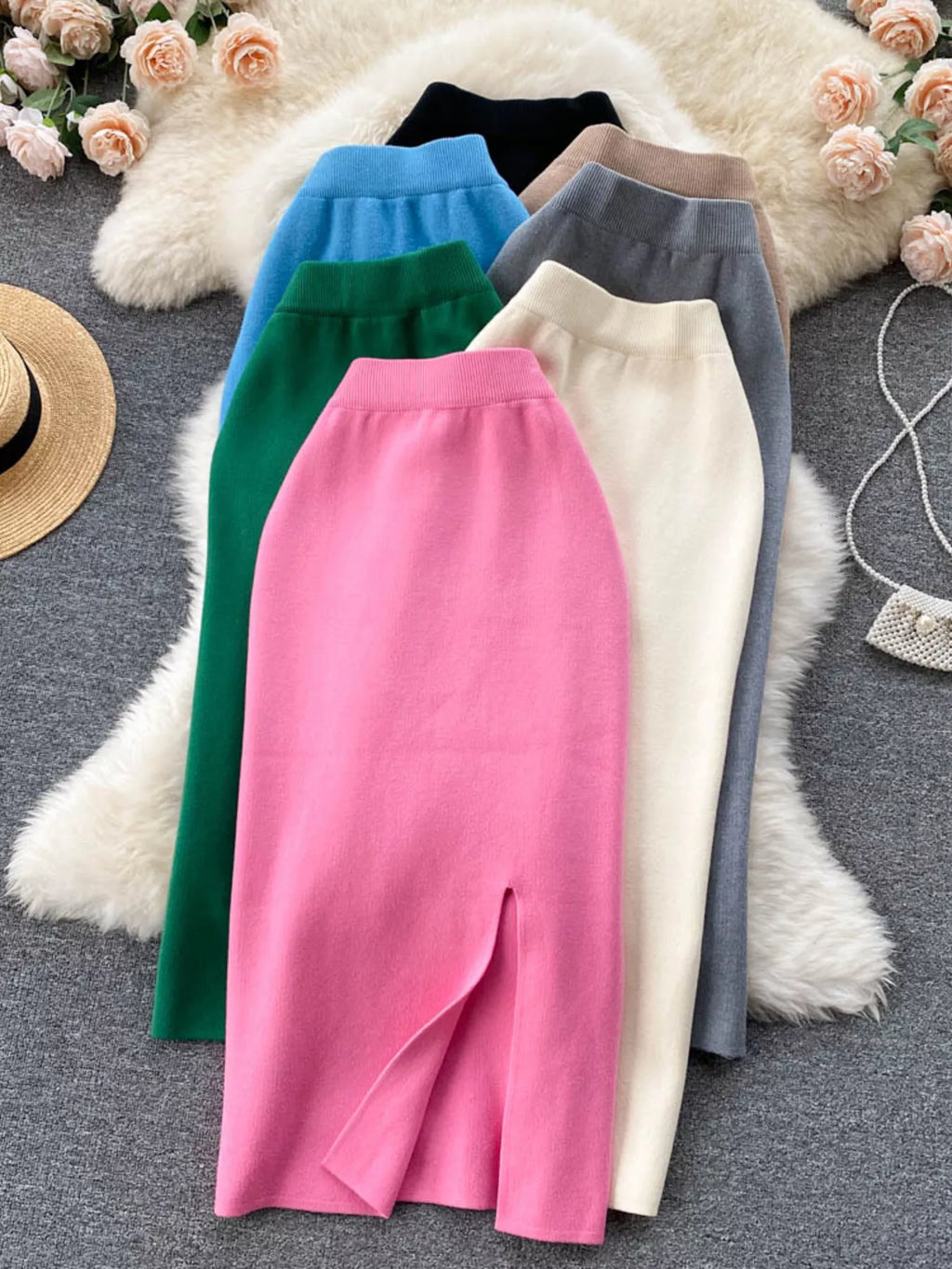 Slit Knit Midi Skirt