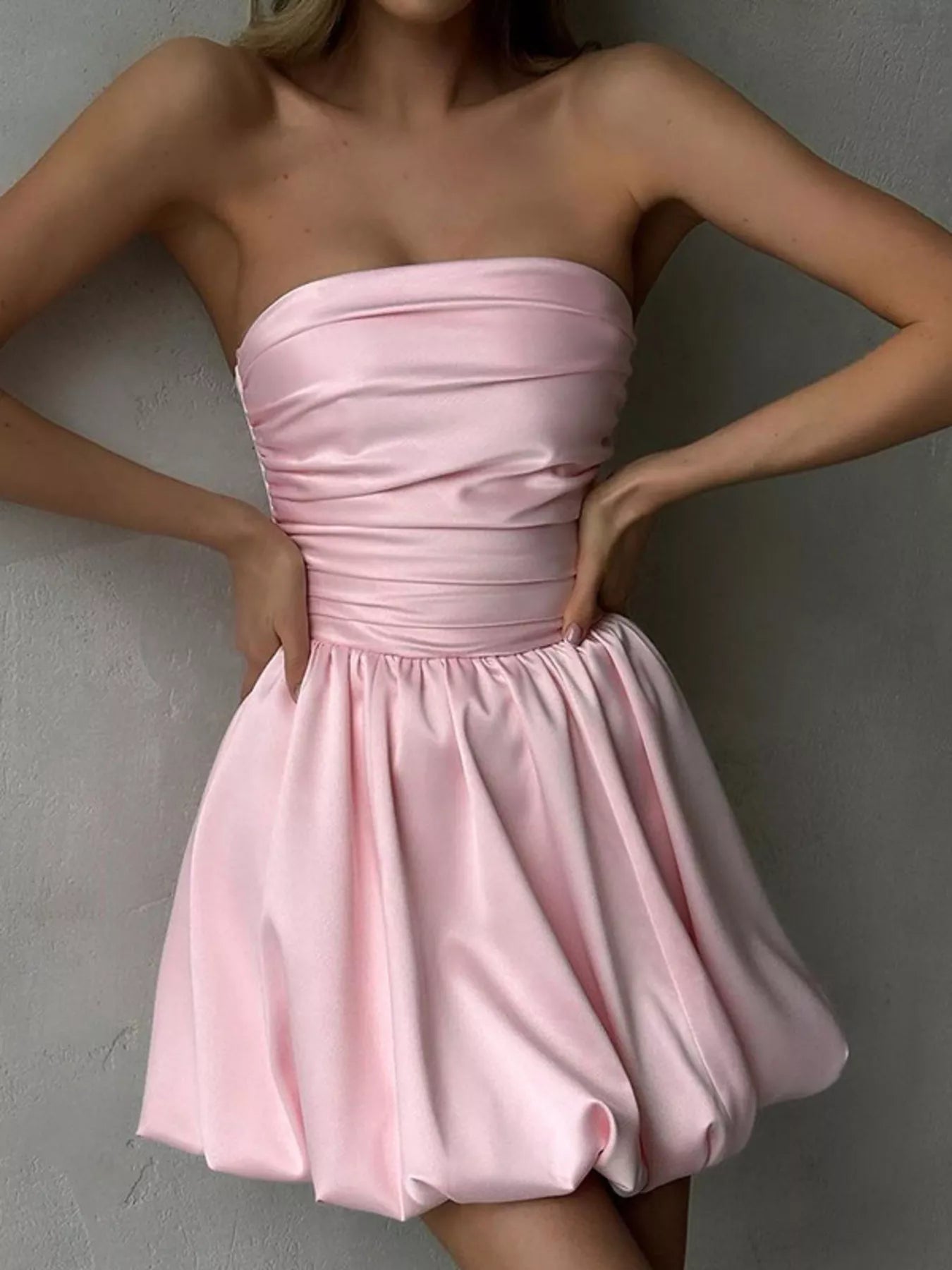Strapless Ruched Mini Bubble Dress