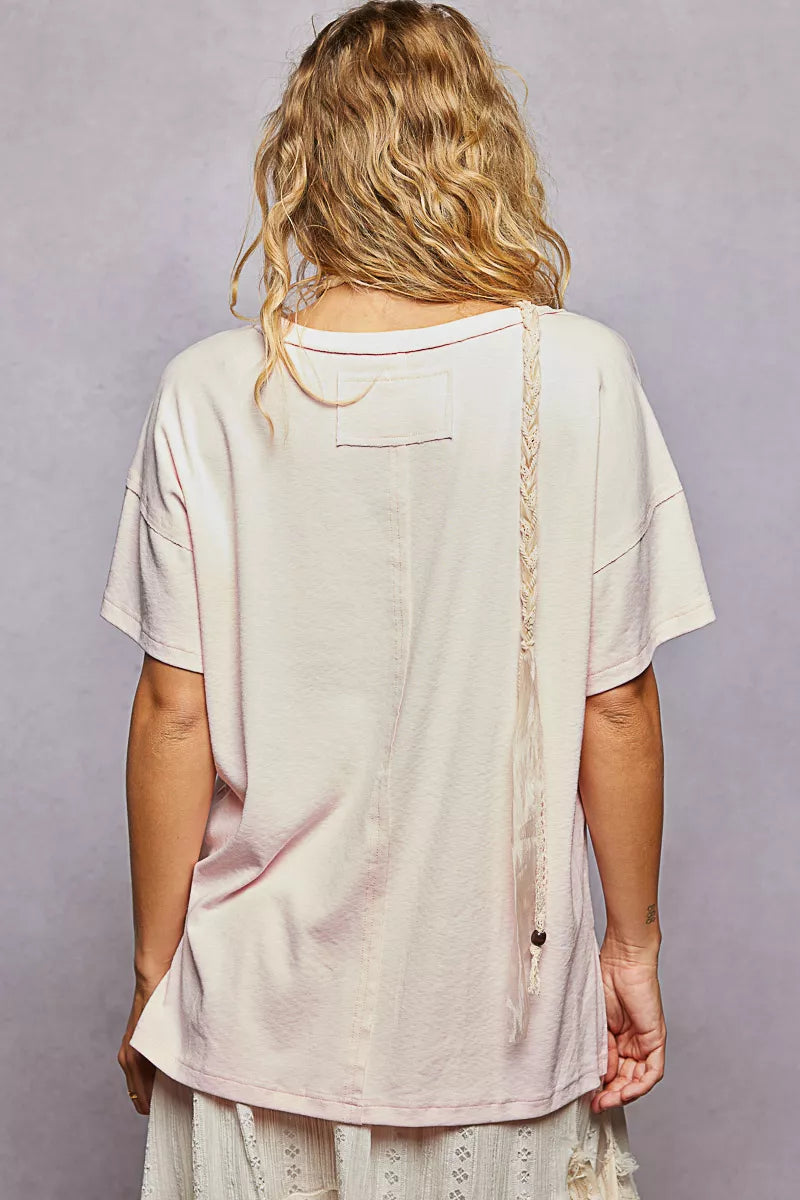 POL Round Neck Short Sleeve T-Shirt with High Low Hem