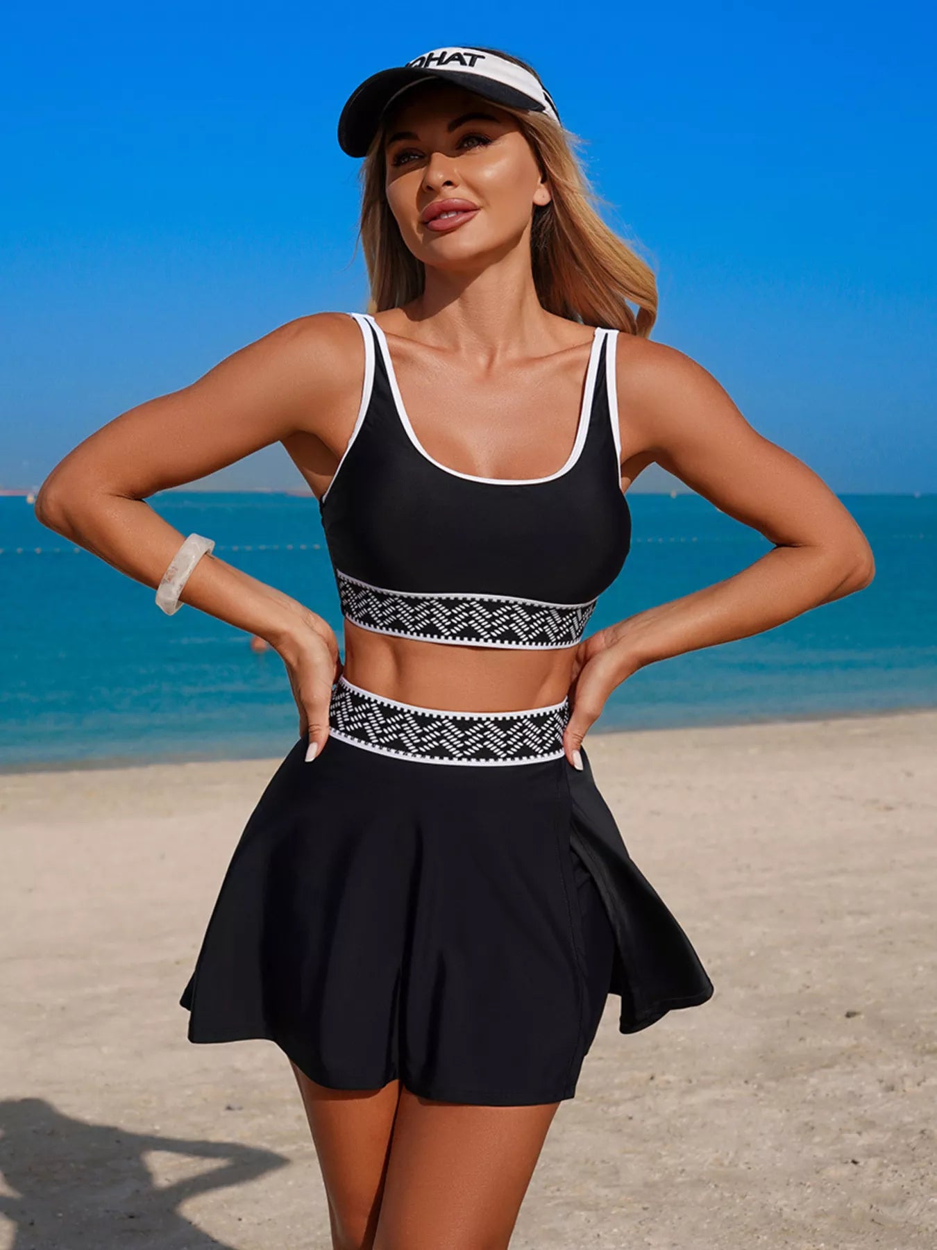 Contrast Trim Tank and Skort Swim Set