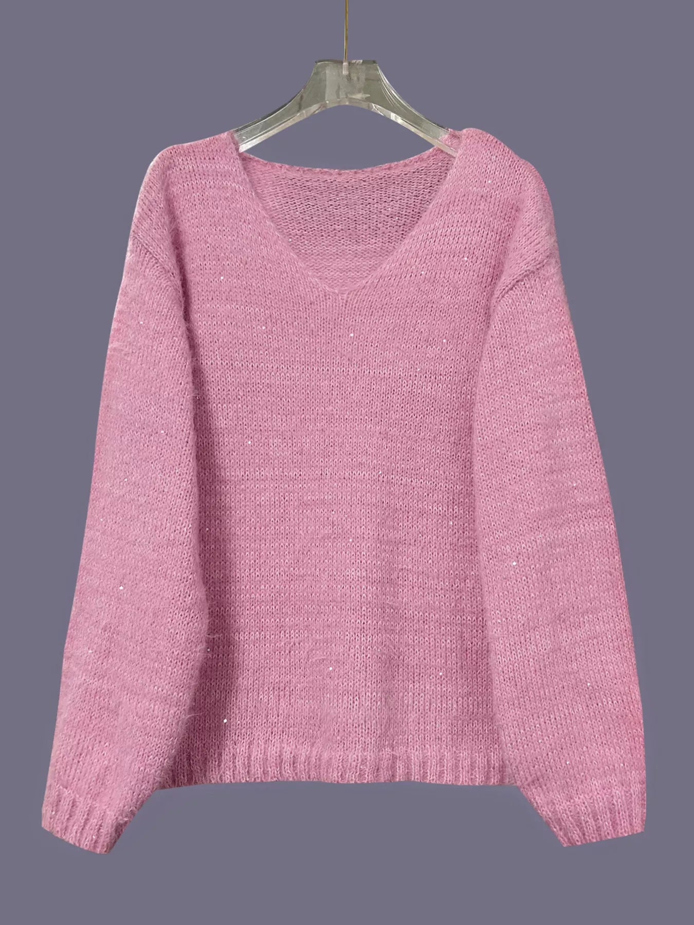Sqeuin Fuzzy V-Neck Knit Top