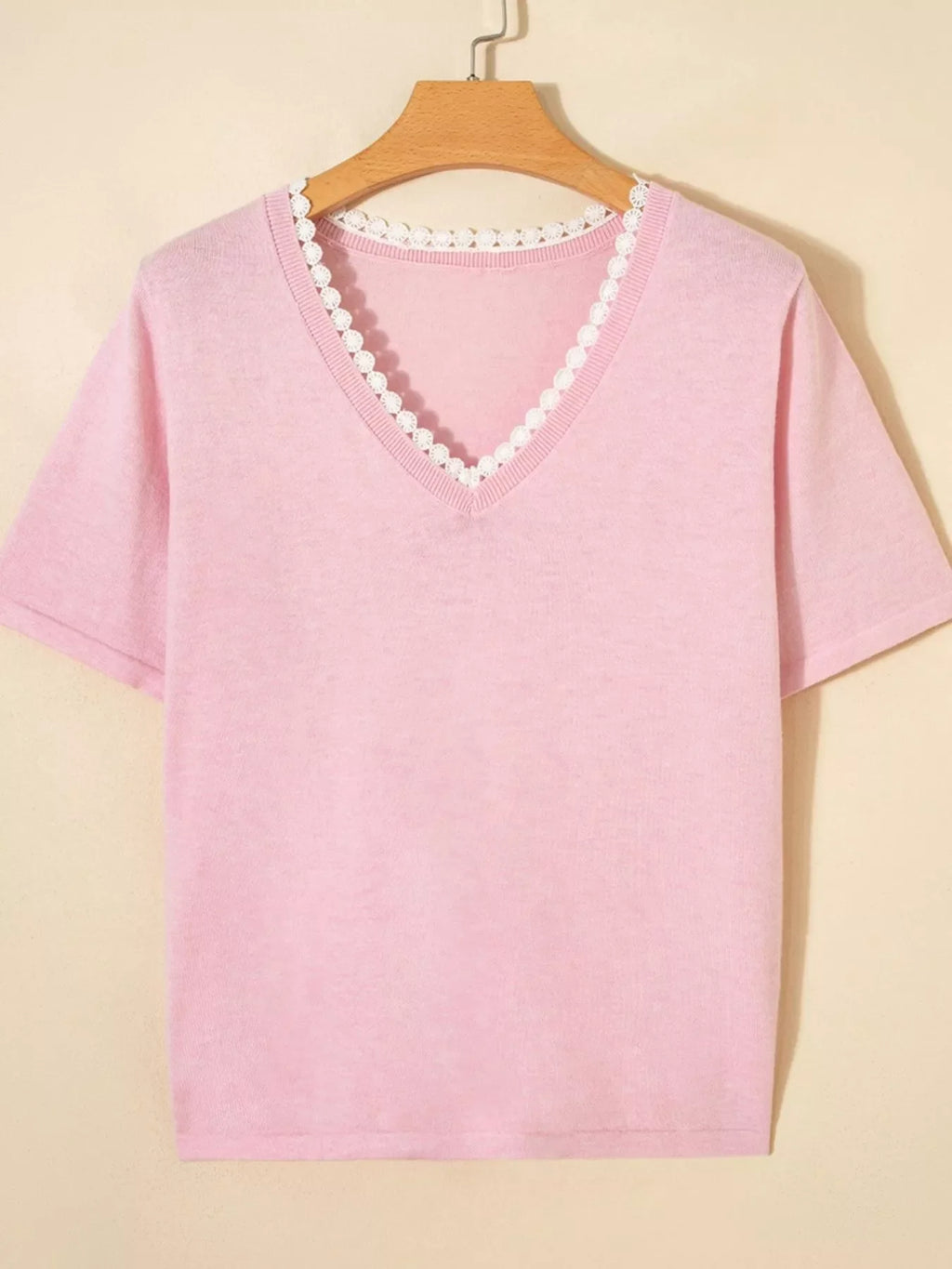 Lace V Neckline Short Sleeve Sweater