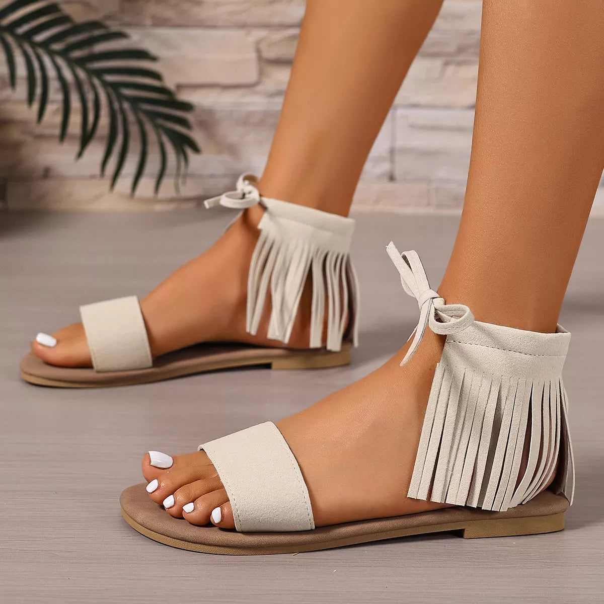 Fringe Ankle Flat Sandals