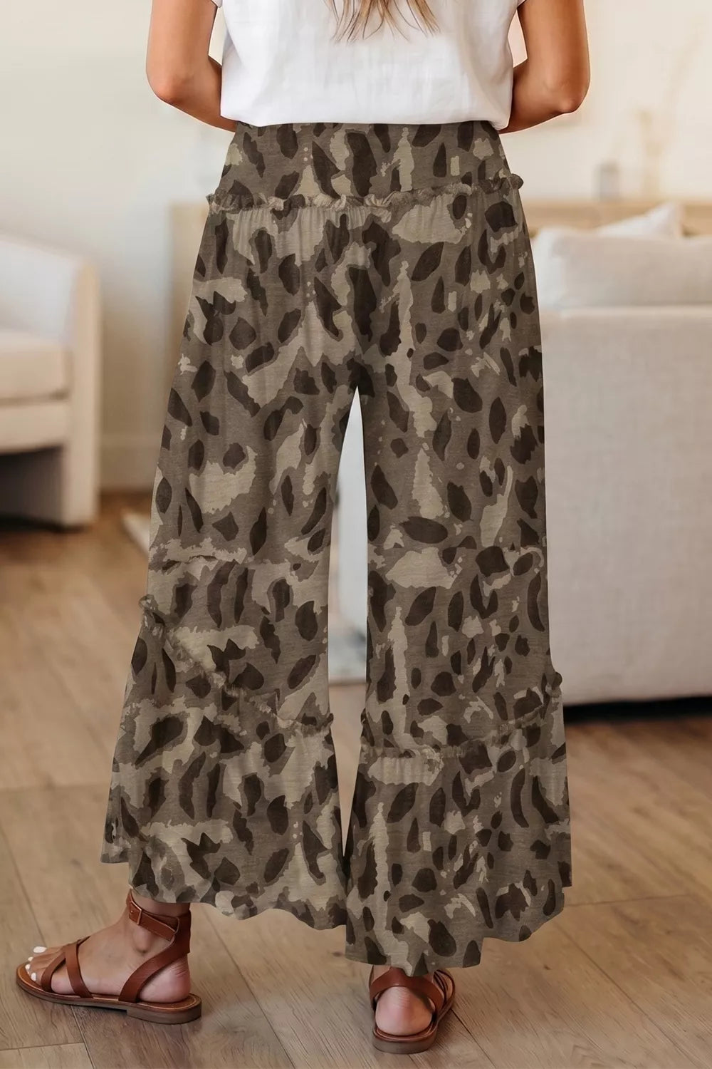 Camo Print Wide Leg Casual Pants
