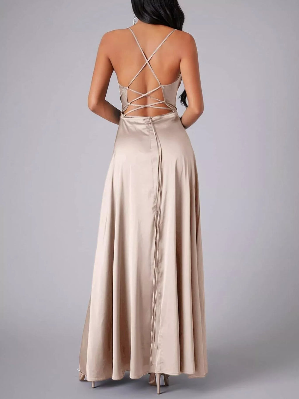 Lace Up Back Split Maxi Dress