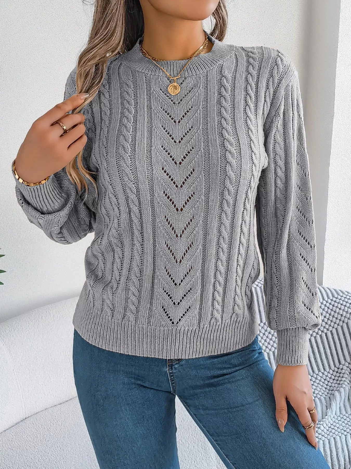 Cable-Knit Round Neck Sweater