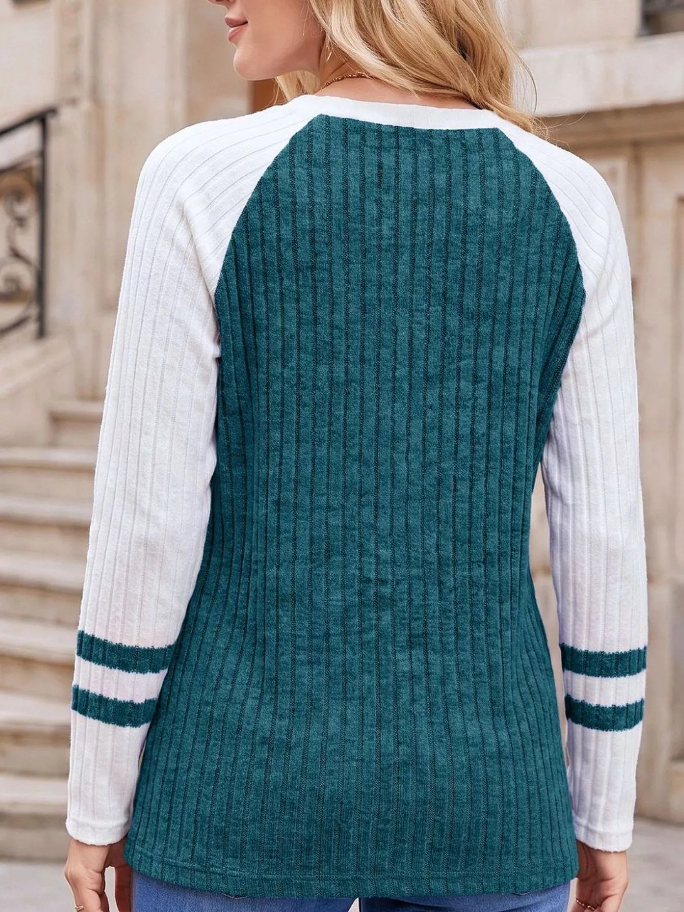 Ribbed Raglan Sleeve T-Shirt