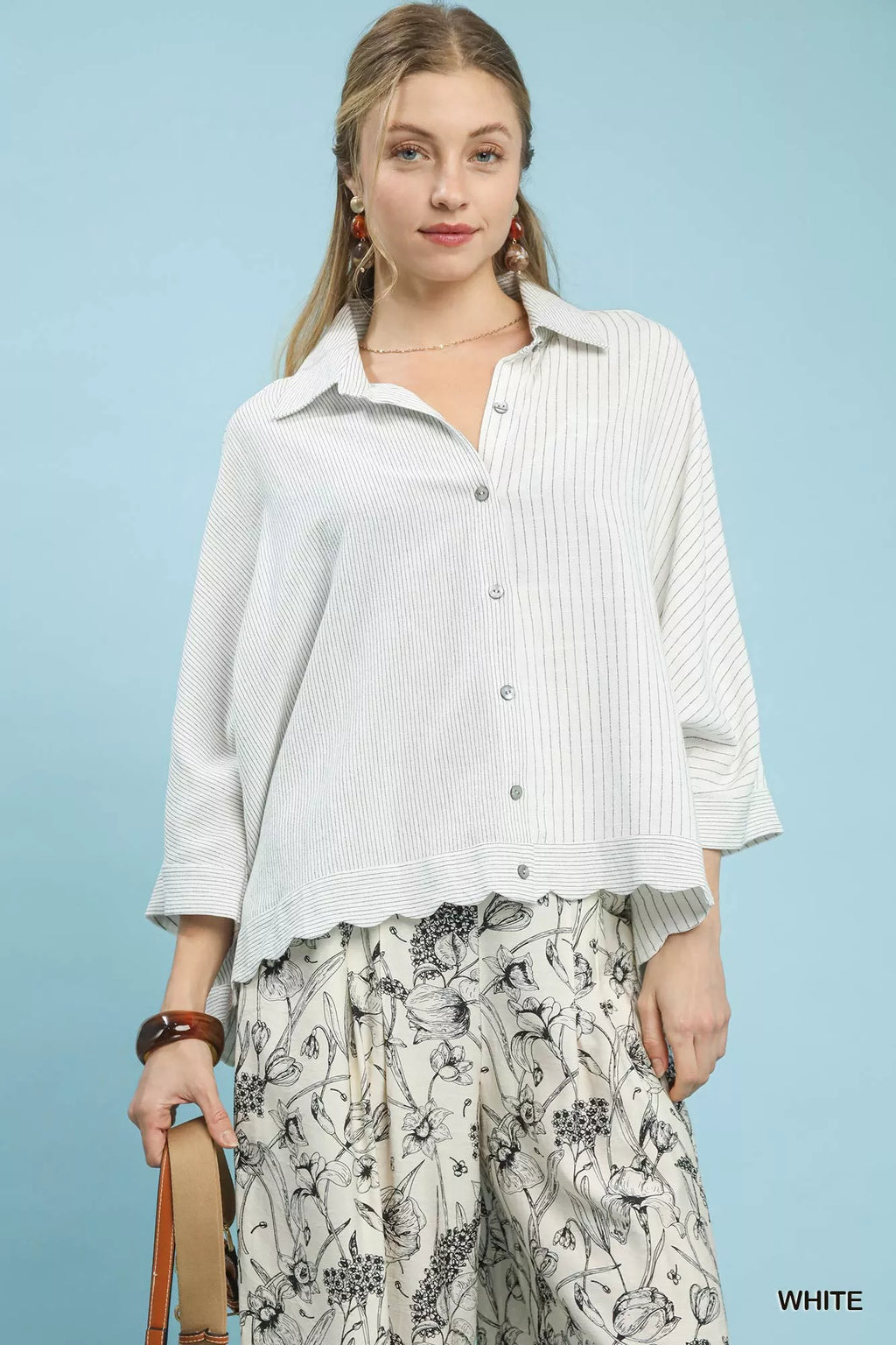 Umgee Oversized Striped Button-Down Shirt