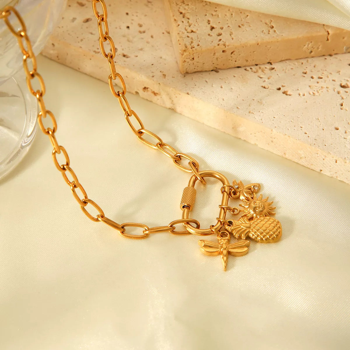 18K Gold-Plated Lock Chain Necklace