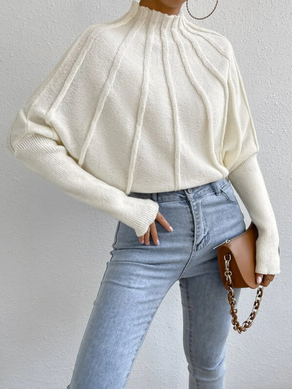Mock Neck Ribbed Long Sleeve Sweater