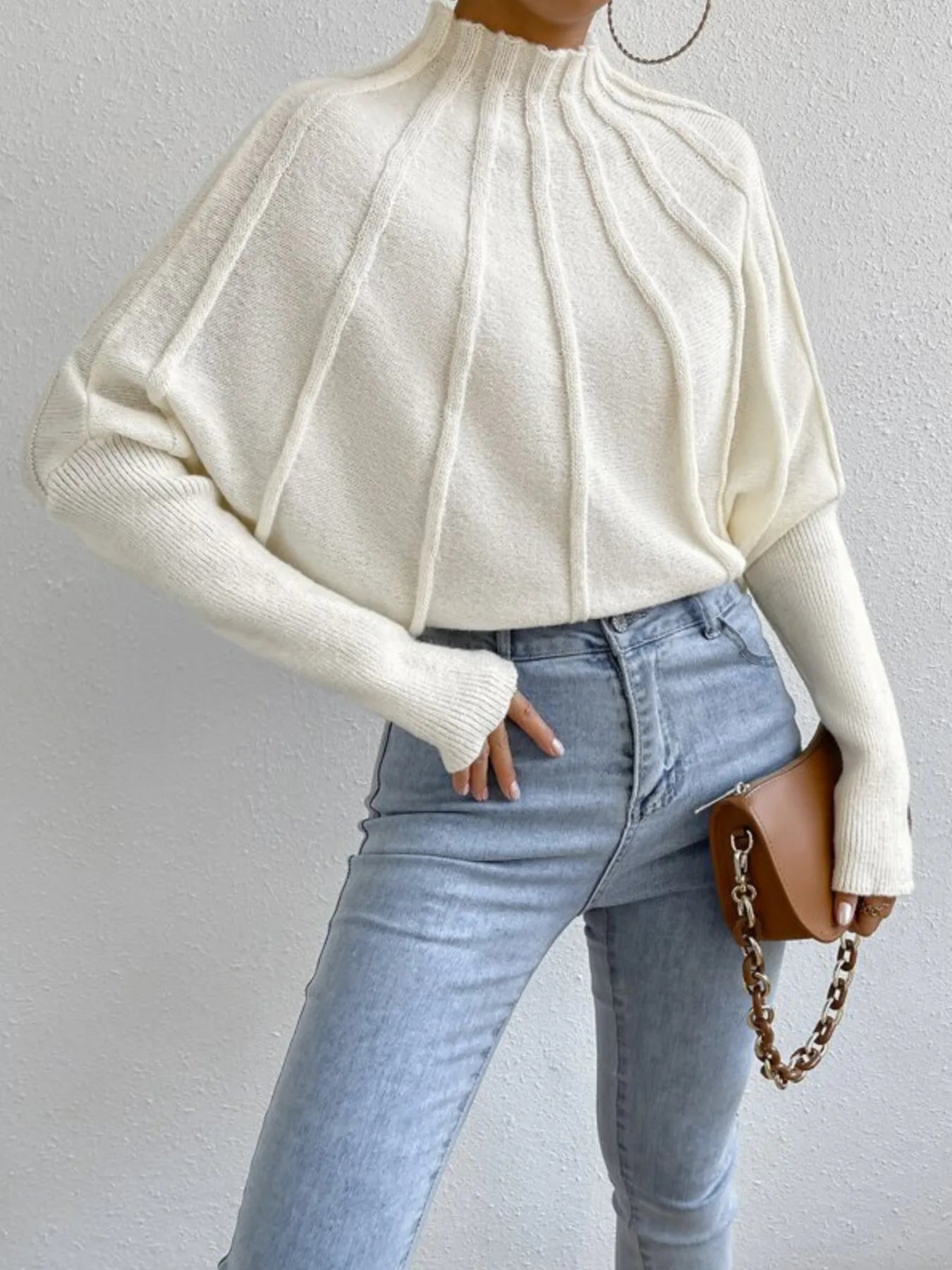 Mock Neck Ribbed Long Sleeve Sweater