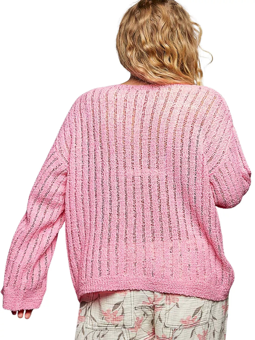 POL Round Neck Long Sleeve Open Weave Sweater