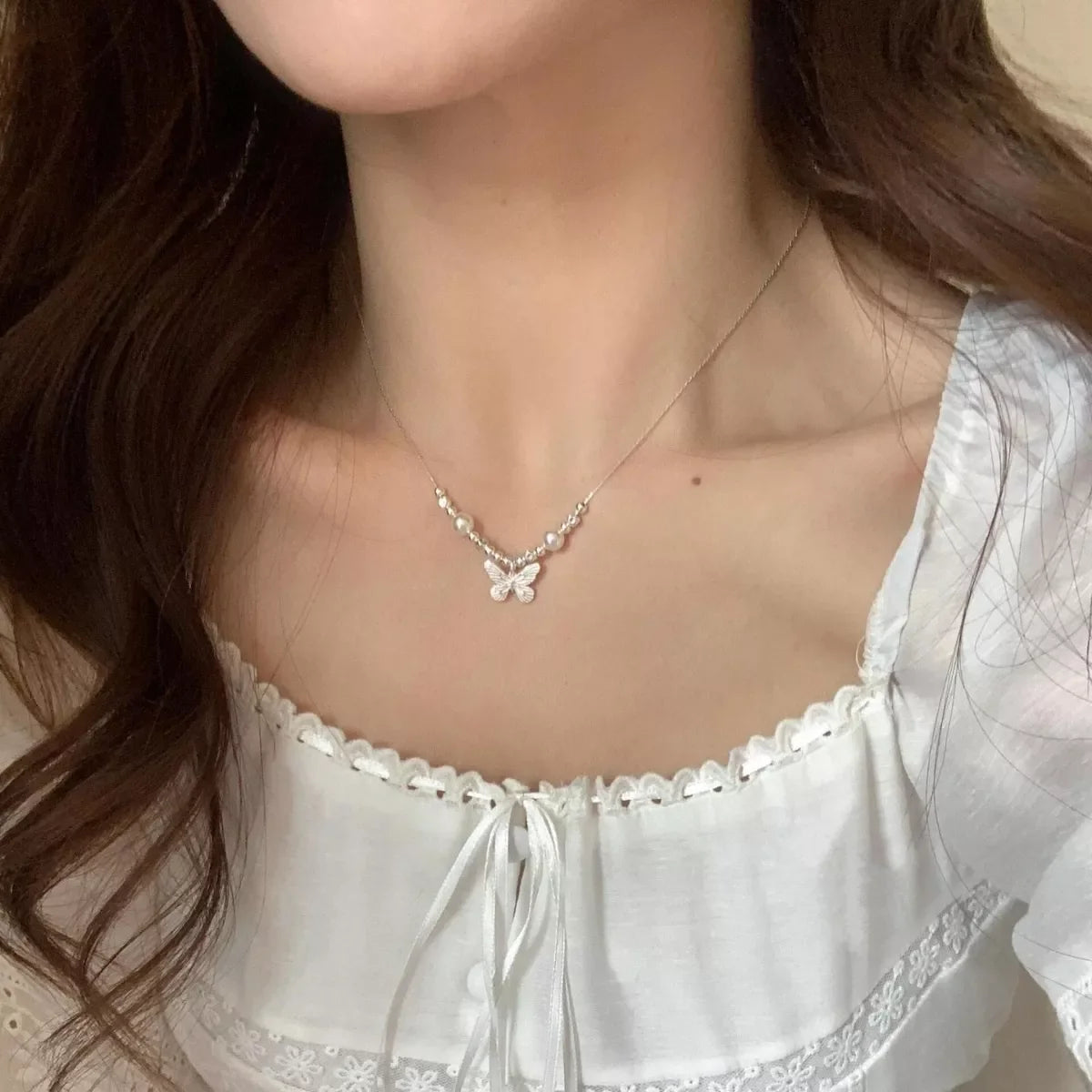 Butterfly Pearl Pendant Necklace