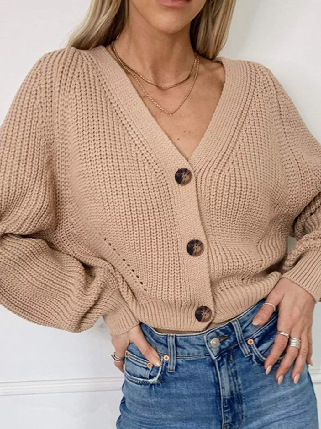 Full Size Chunky Knit Button-Down Cardigan Plus Size