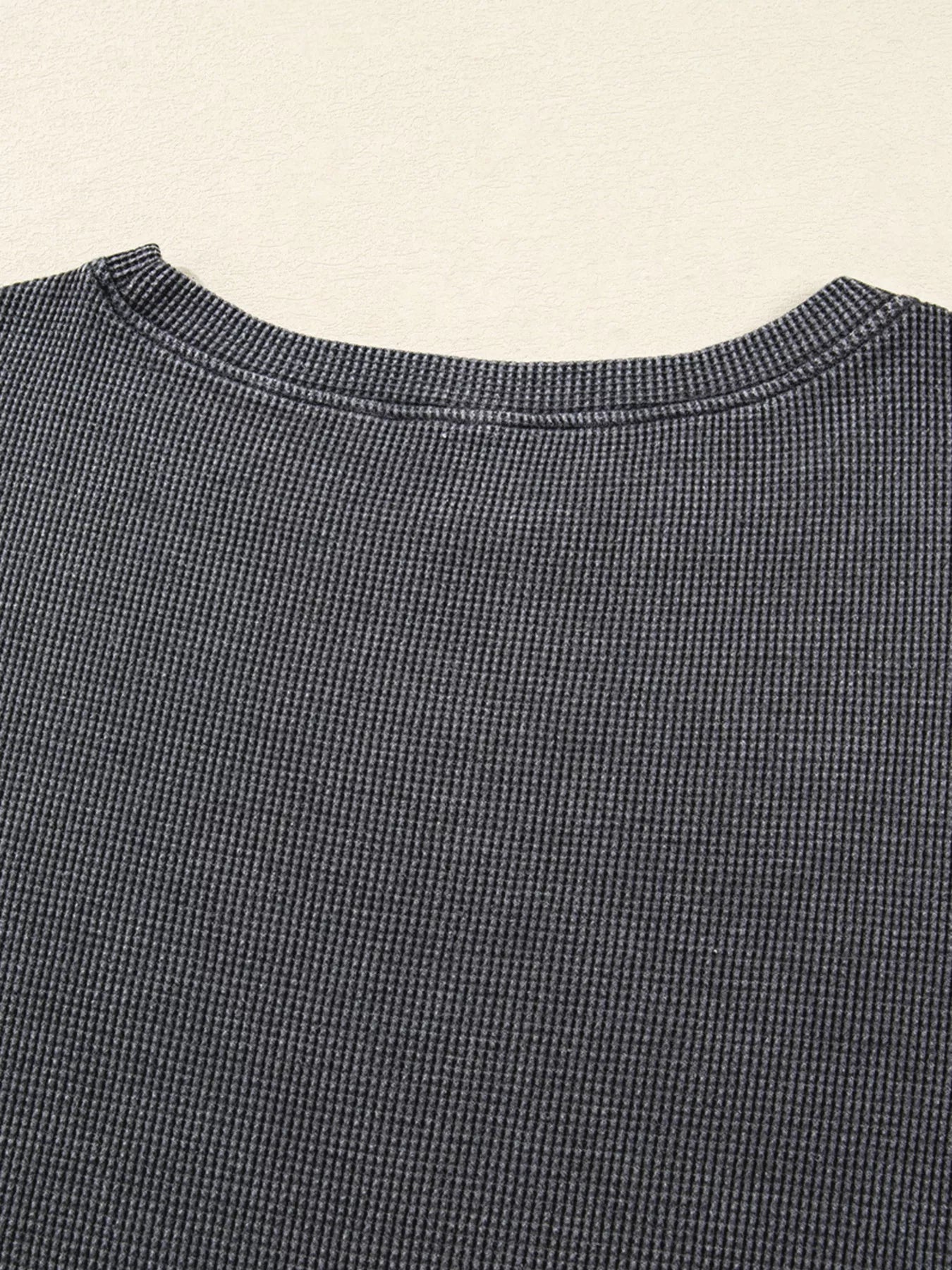 Waffle Knit Patchwork Long Sleeve Loose Sweatshirt