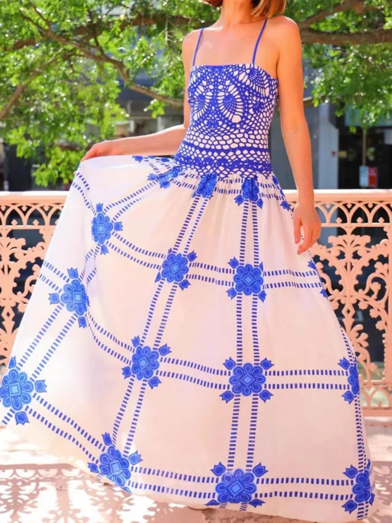 Printed Square Neck Maxi Cami Dress