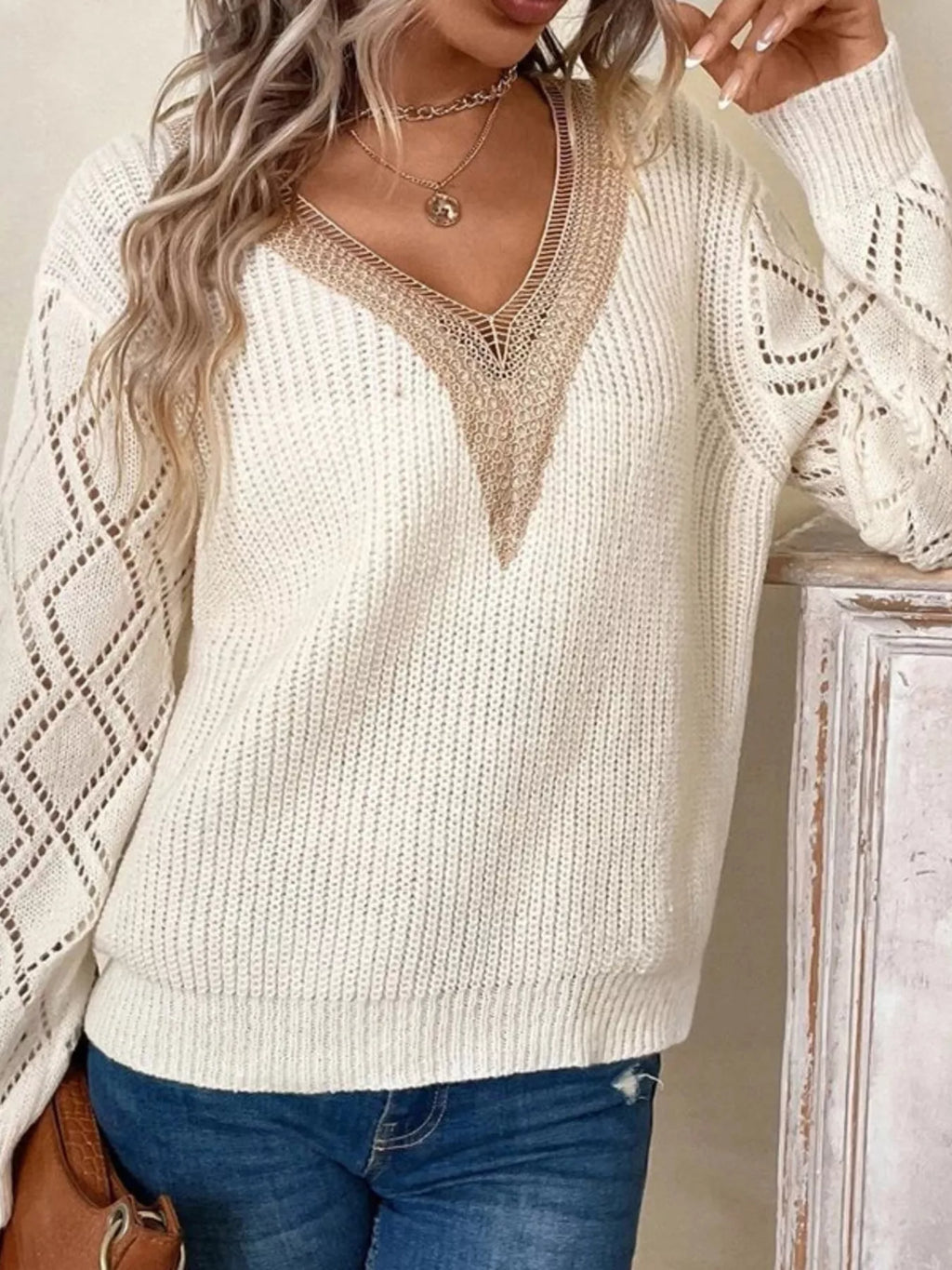 V-Neck Openwork Sweater