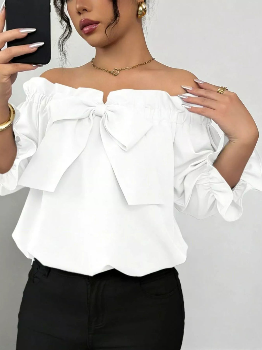 Bow Flounce Sleeve Blouse