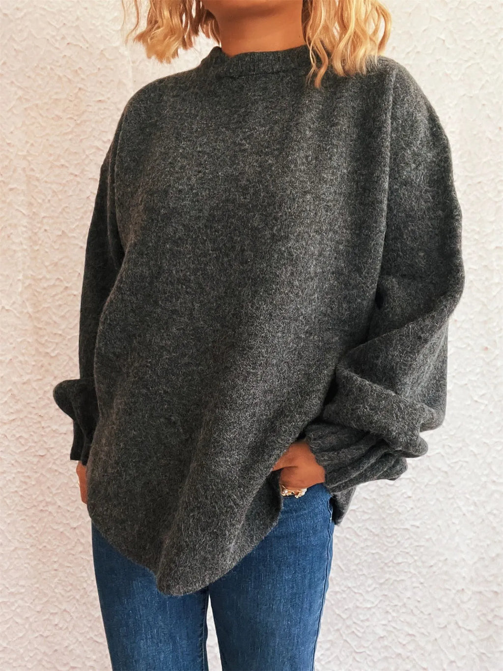 Round Neck Dropped Shoulder Sweater