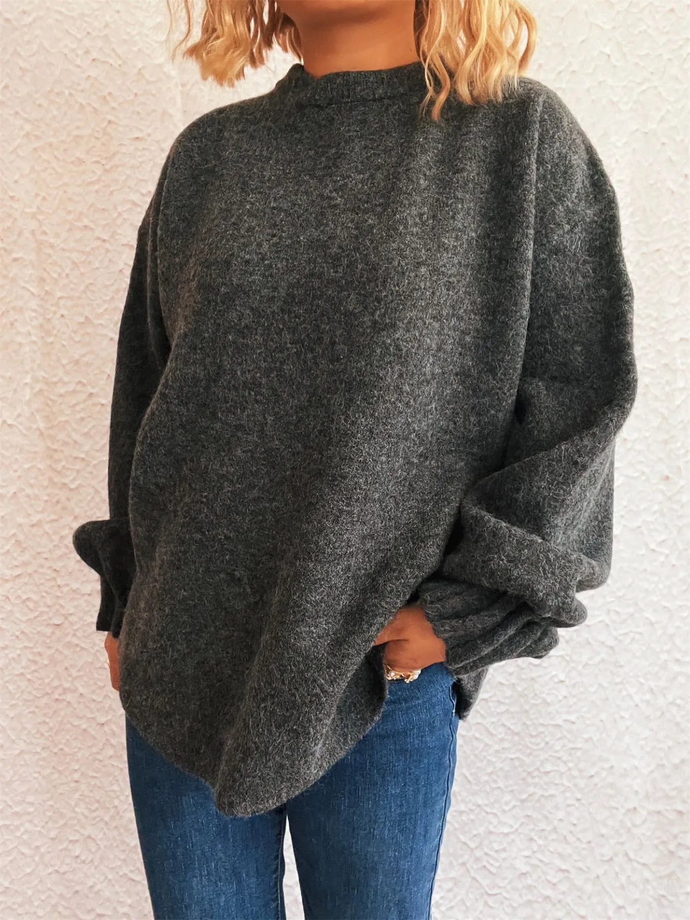 Round Neck Dropped Shoulder Sweater