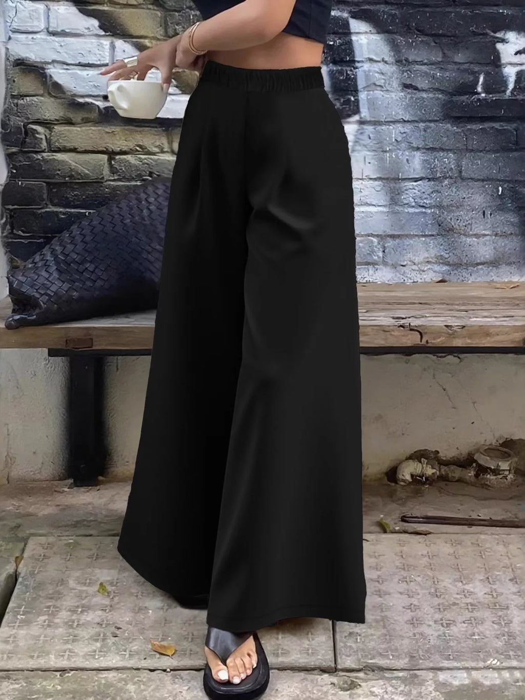 Plus Size Elastic Waist Wide Leg Pants