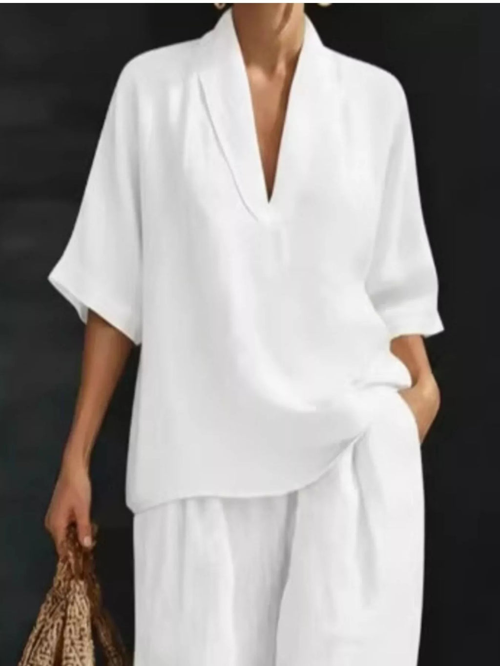 Full Size Half Sleeve Top and Wide Leg Pants Set Plus Size