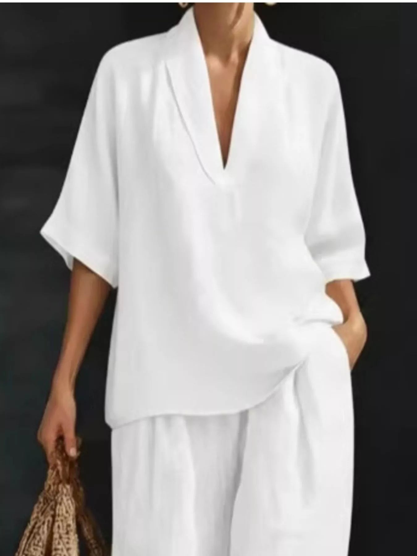 Full Size Half Sleeve Top and Wide Leg Pants Set Plus Size