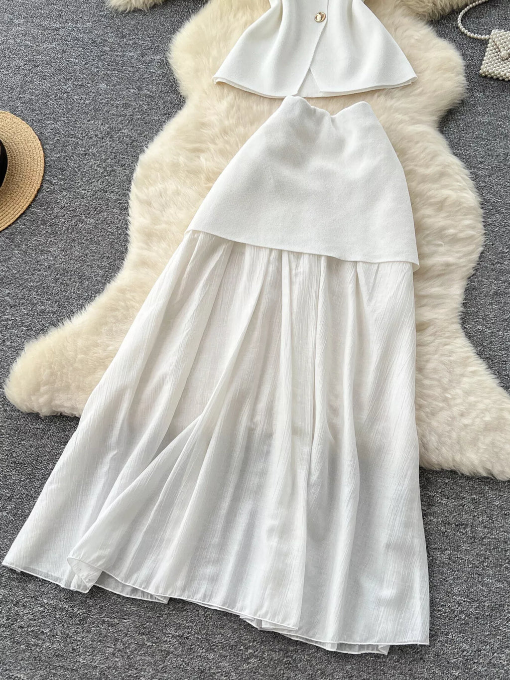Button Up Sleeveless Top and Skirt Set