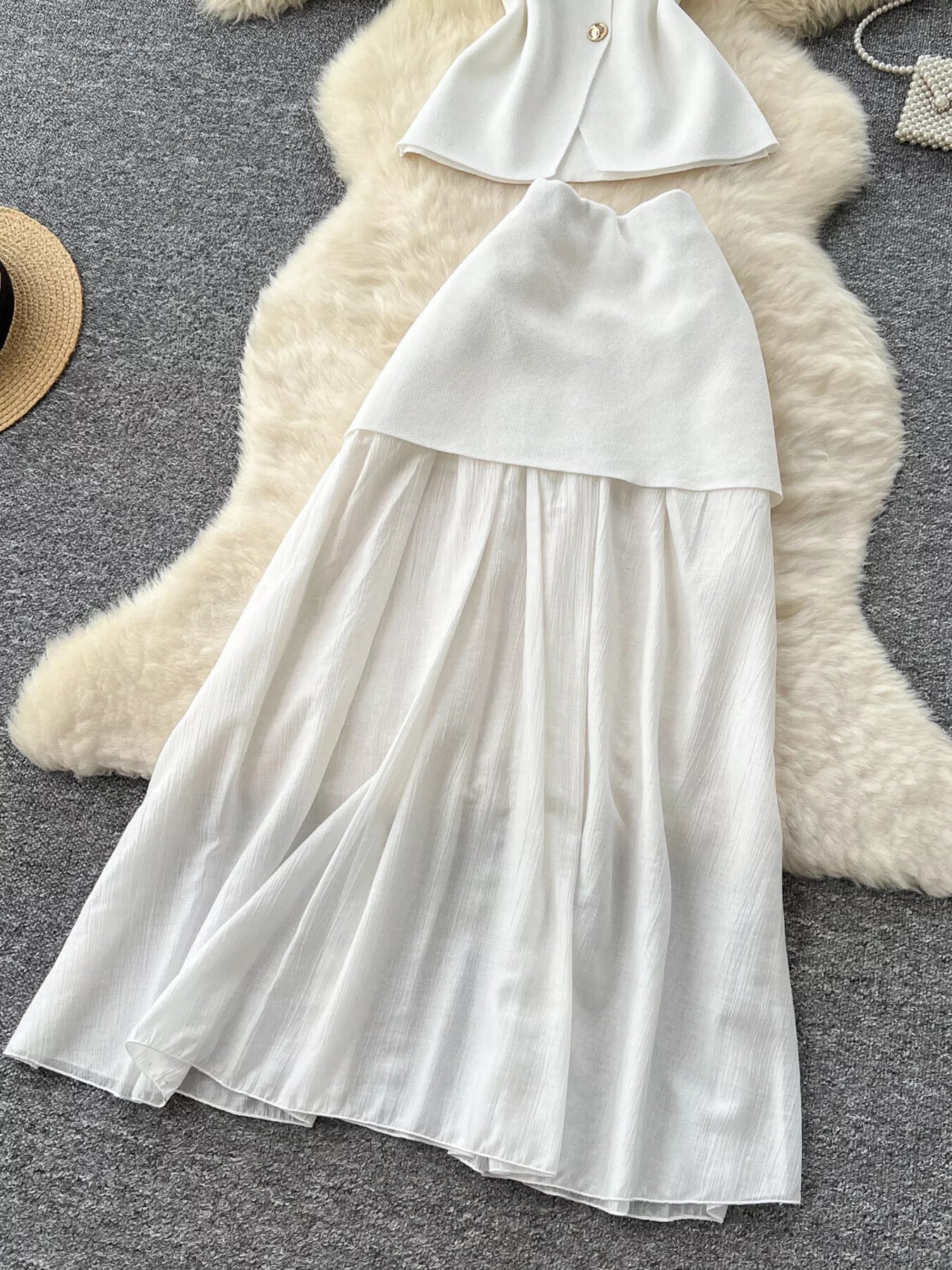Button Up Sleeveless Top and Skirt Set