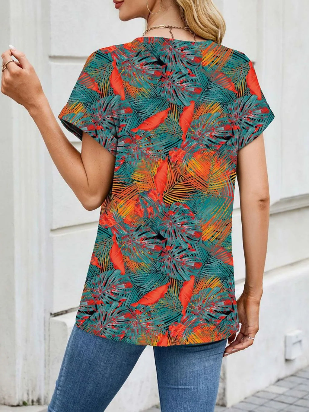 Printed Round Neck Short Sleeve Top