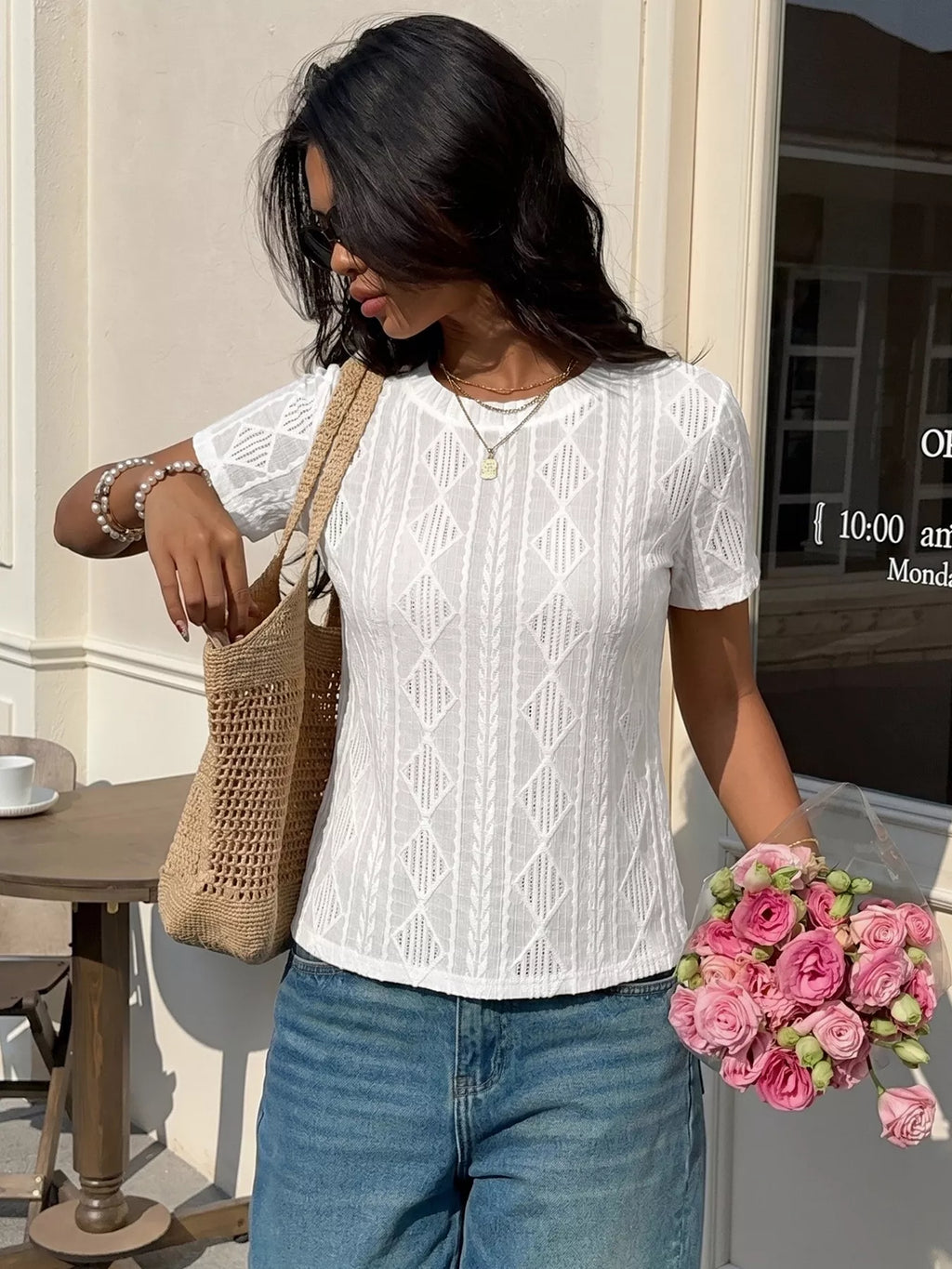 Textured Bow Back Knit T-Shirt