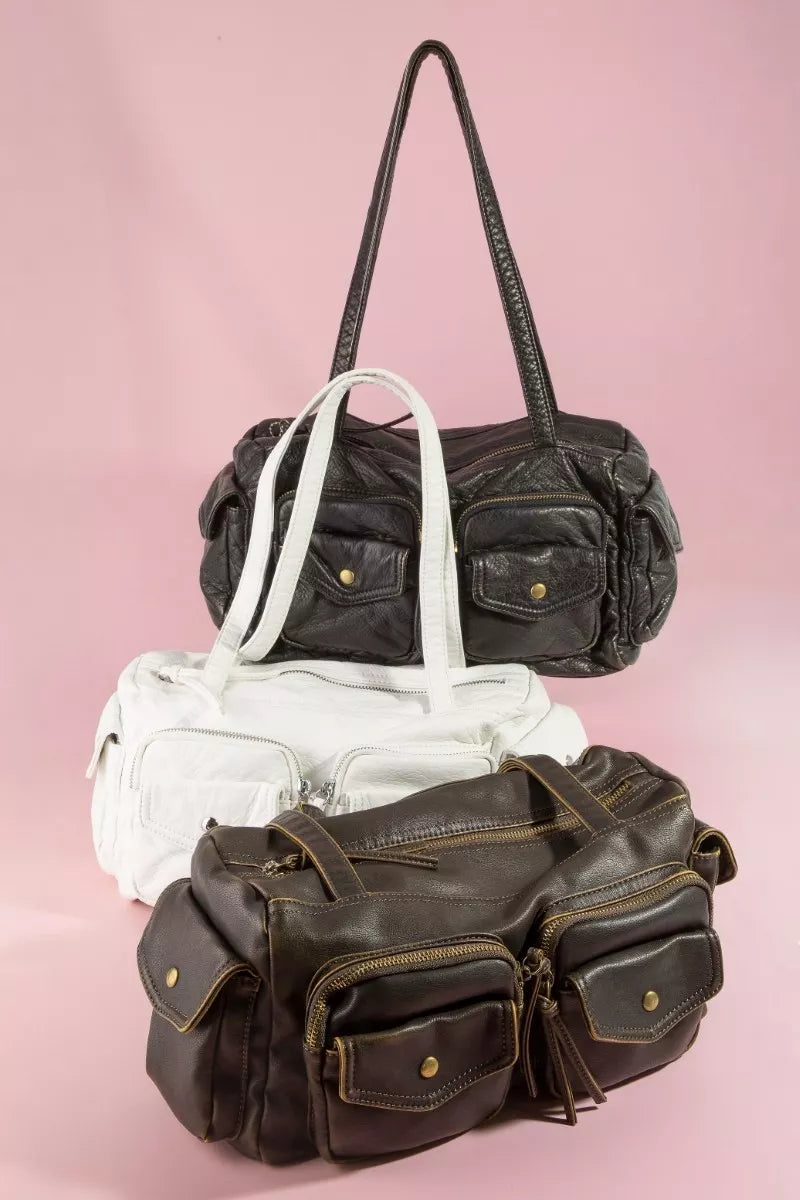 Fame Multi Pocket Textured Leather Shoulder Bag