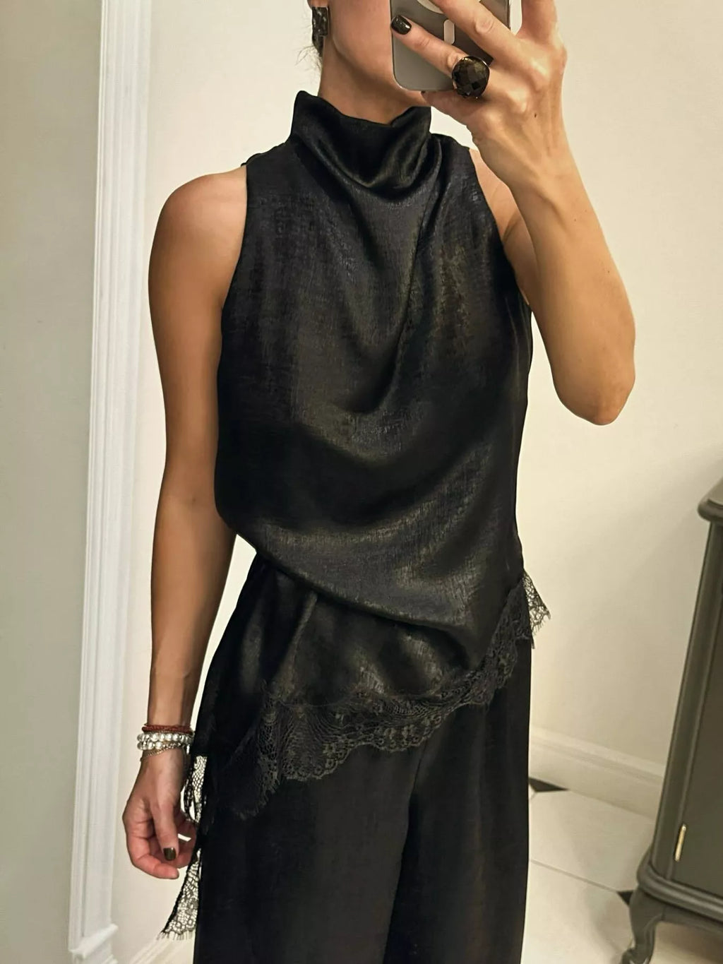 High Neck Lace Trim Cami