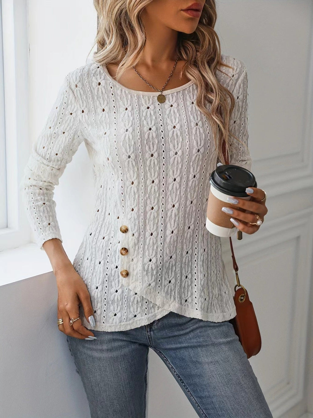 Eyelet Round Neck Blouse