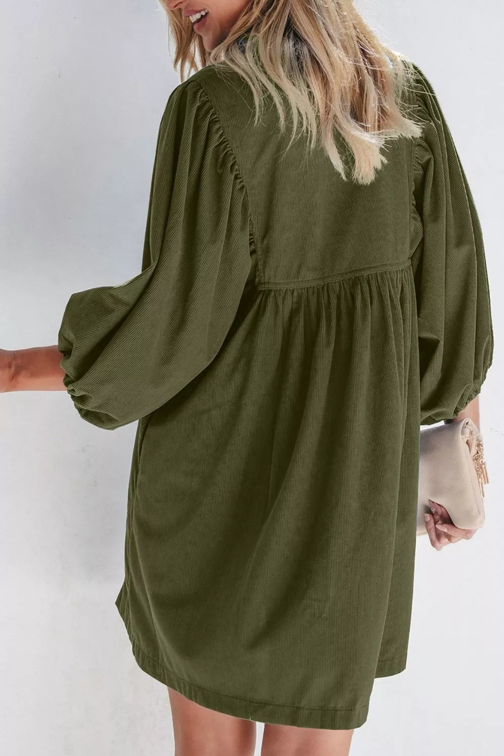 Corduroy Button-Down Babydoll Dress