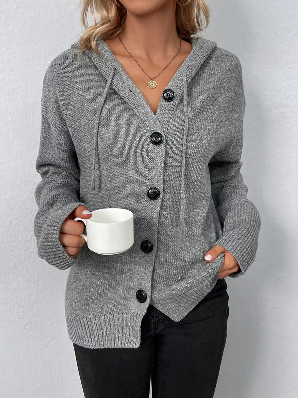 Full Size Cozy Knit Hooded Button-Down Cardigan Plus Size