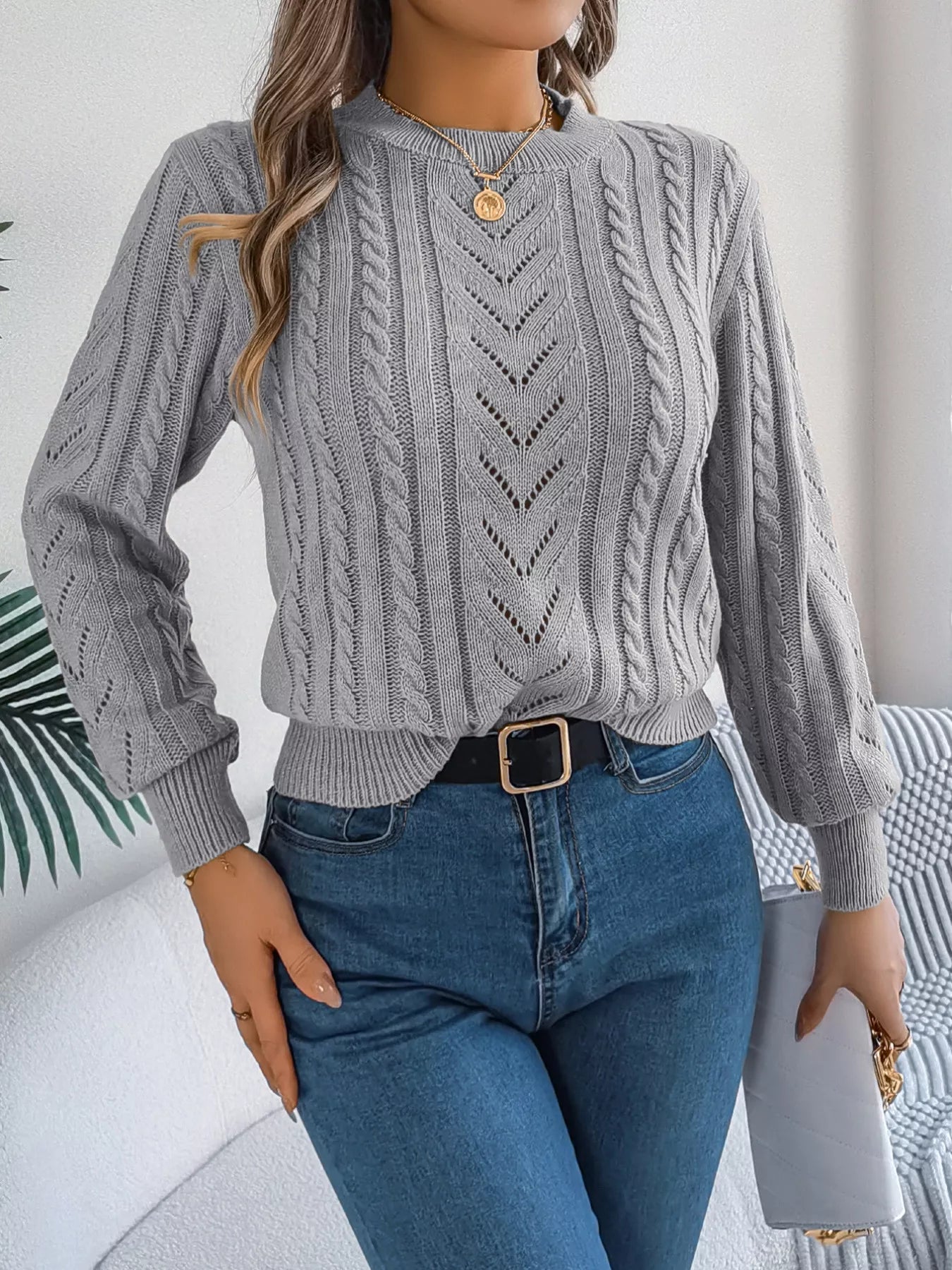 Cable-Knit Round Neck Sweater