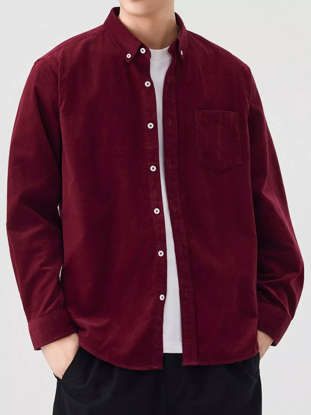 Men's Full Size Casual Corduroy Long Sleeve Shirt Plus Size