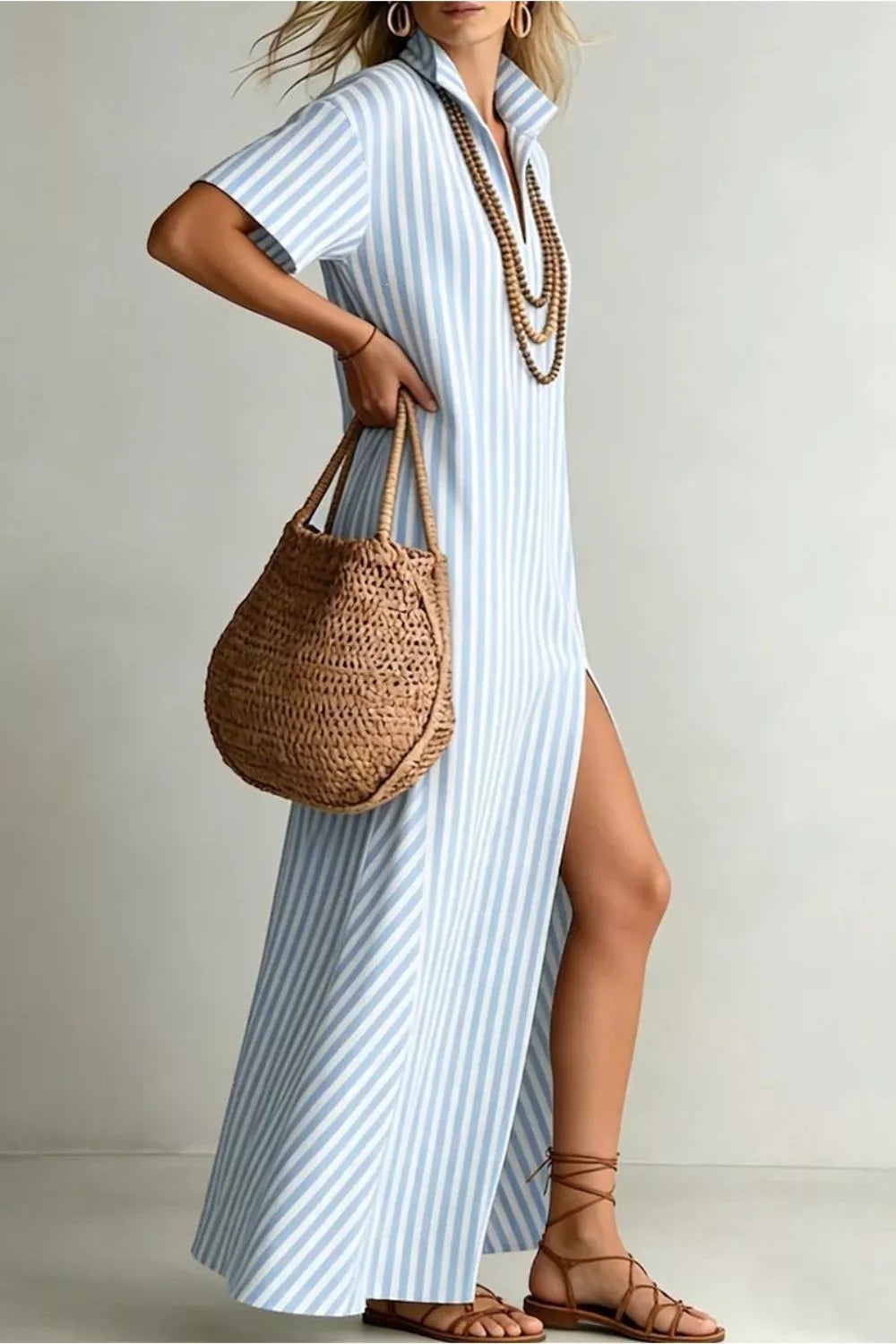 Striped High Slit Maxi Dress