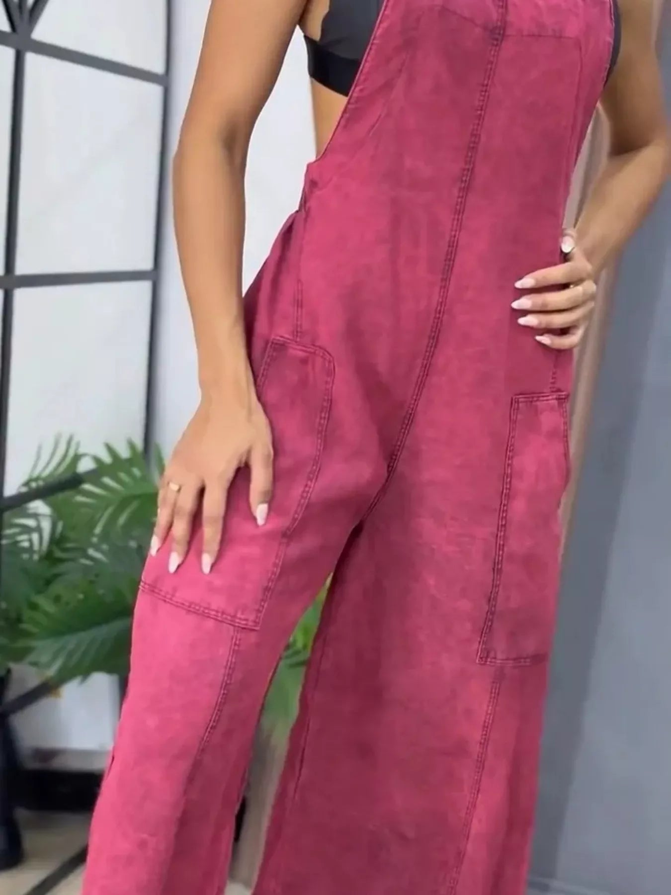 Full Size Vintage Wash Wide Leg Denim Overalls Plus Size