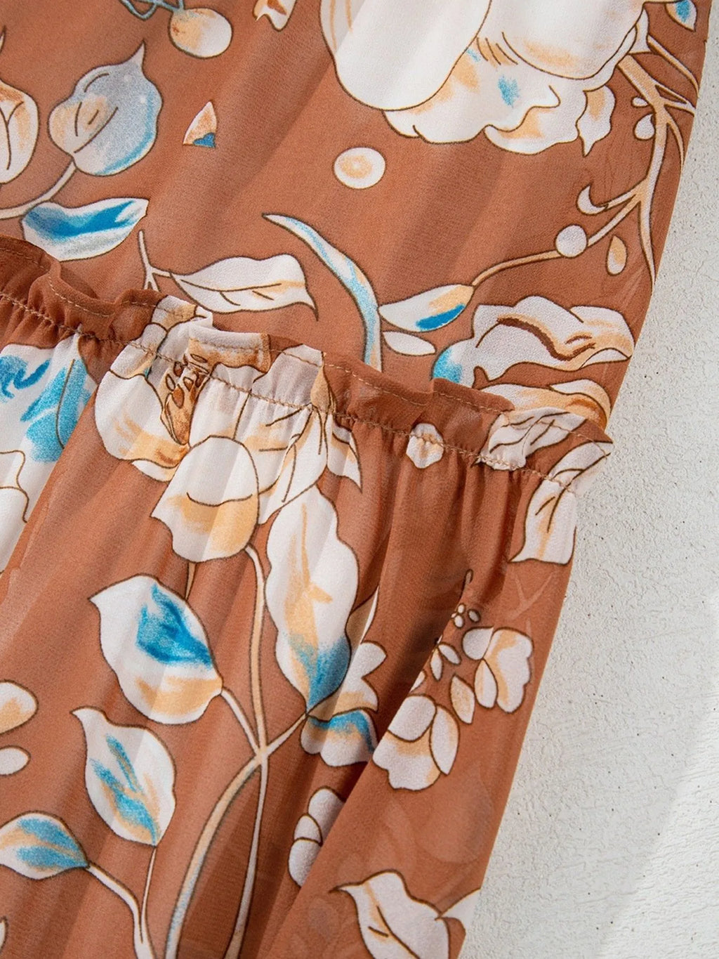 Smocked Printed Long Sleeve Tiered Dress