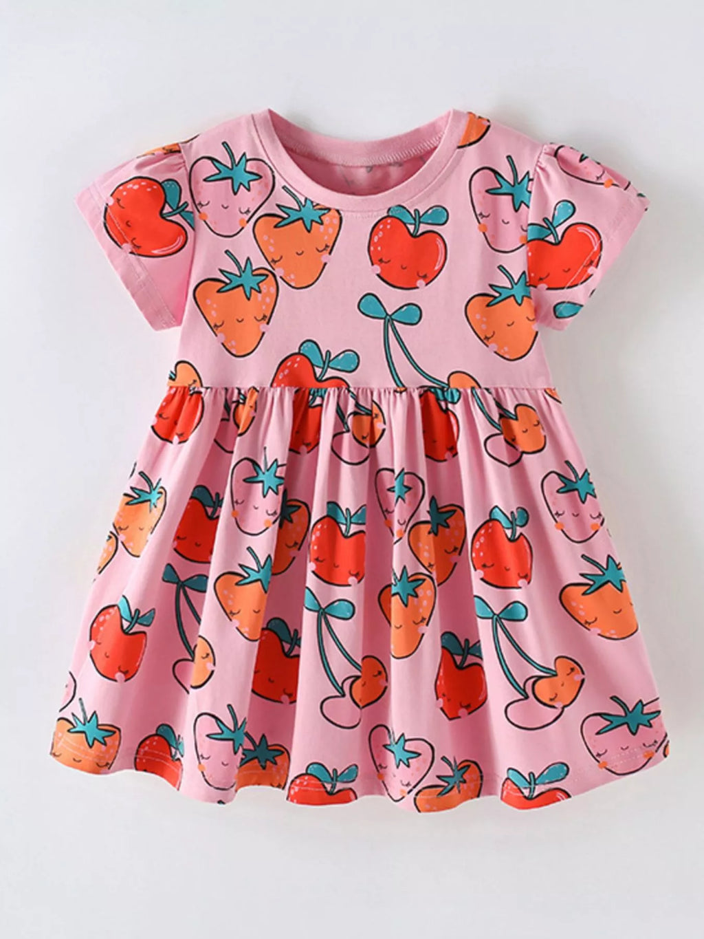 Children's Fruit Print Round Neck Casual Dress