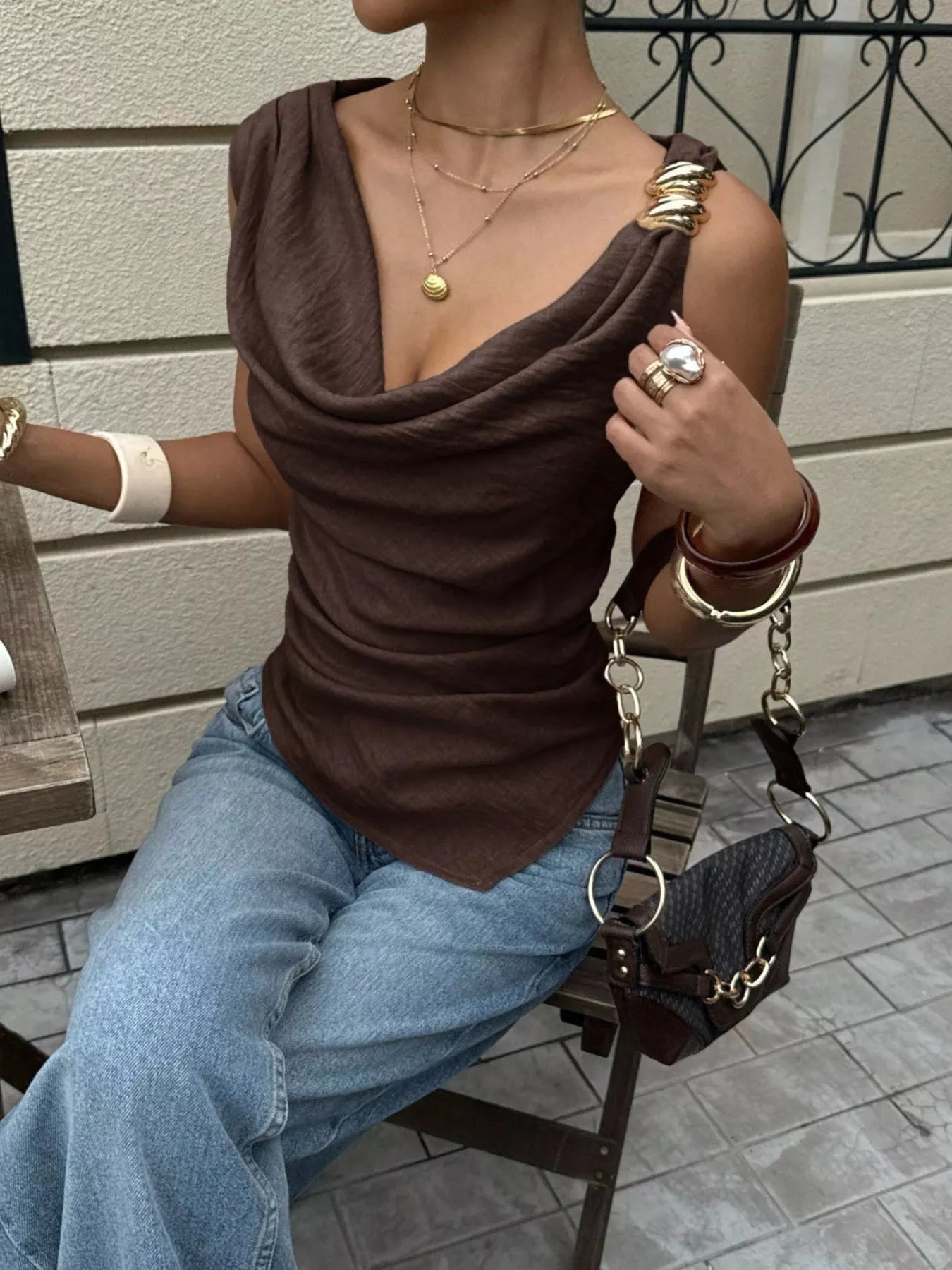 Cowl Neck Sleeveless Tank