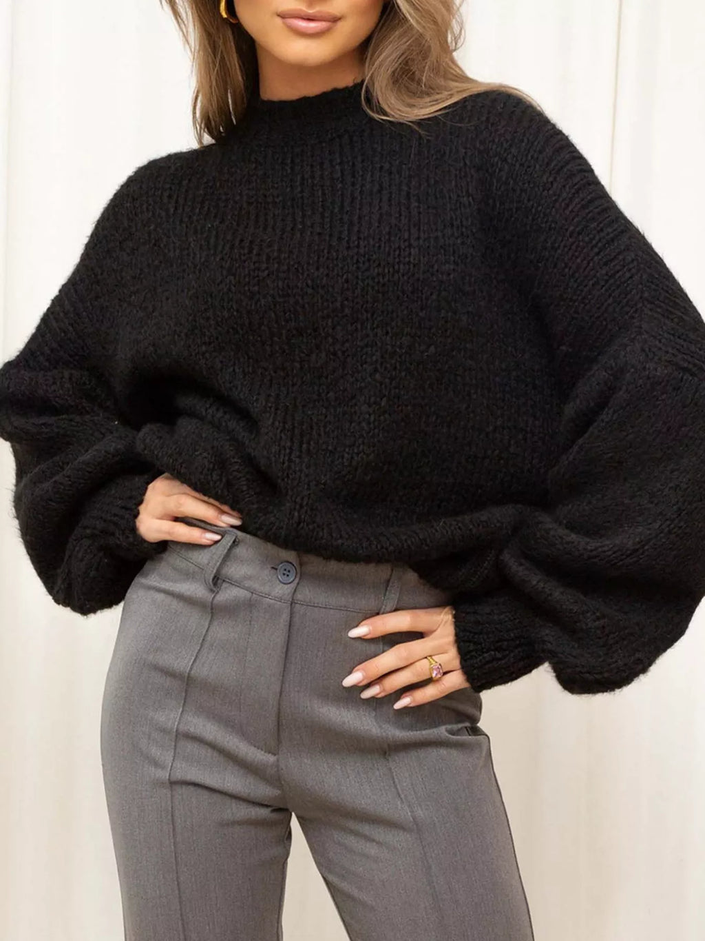 Round Neck Dropped Shoulder Sweater